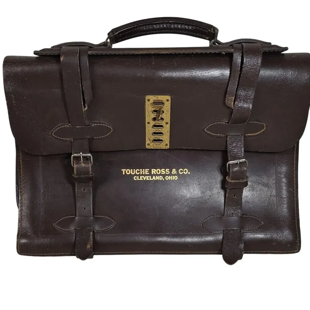 Vintage Brown Leather Briefcase from Touche Ross & Co Hipster Steampunk Style